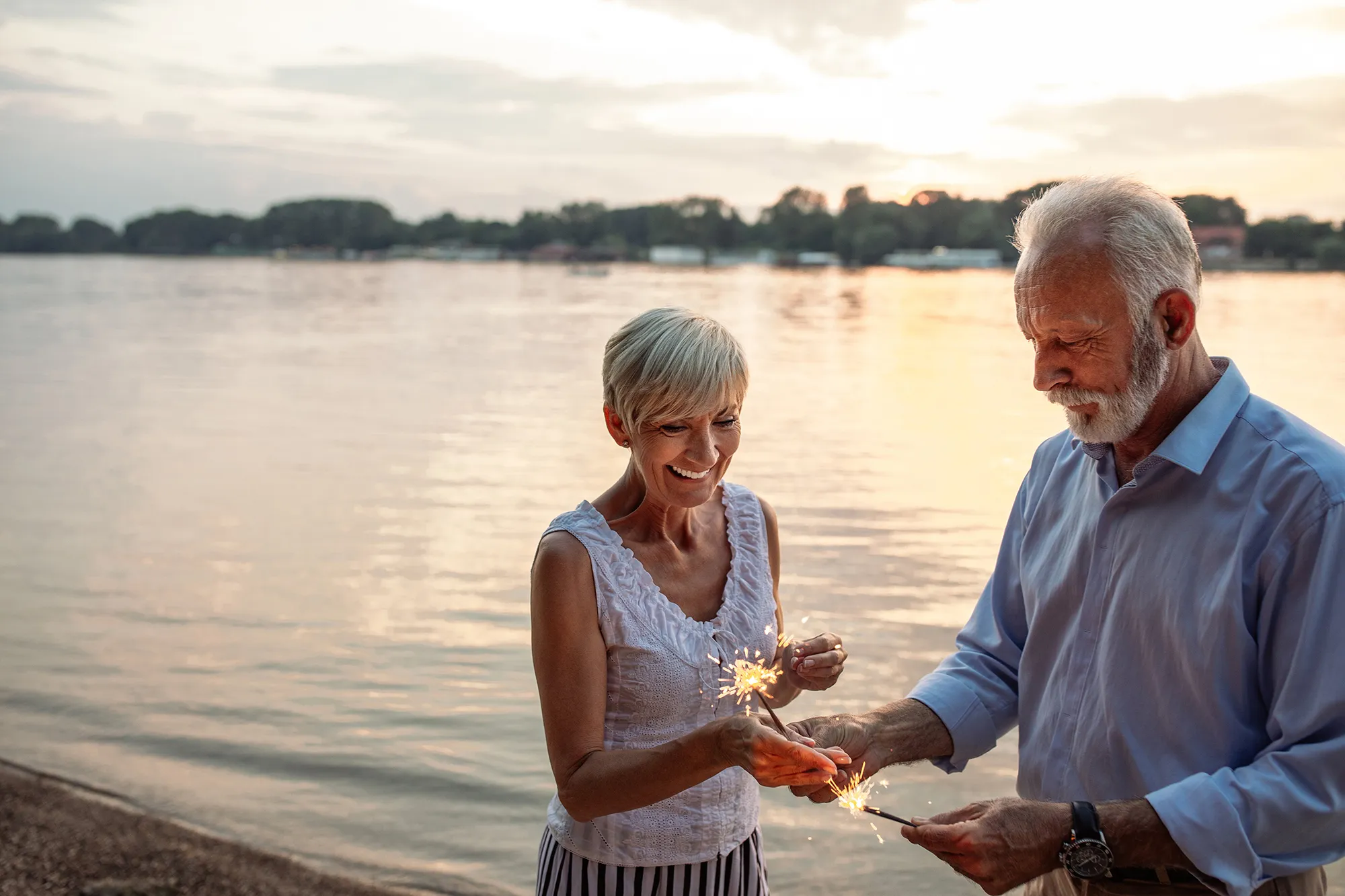 Elderly couple enjoying a sparkling display